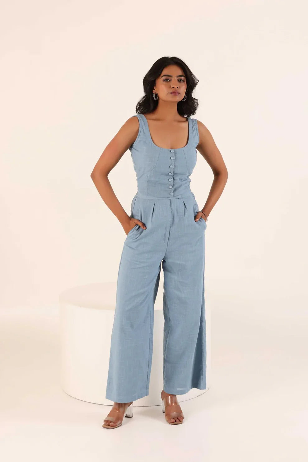 "Dia" - Relaxed Cotton Slub Shirt & Wide Pants Co-ord Set