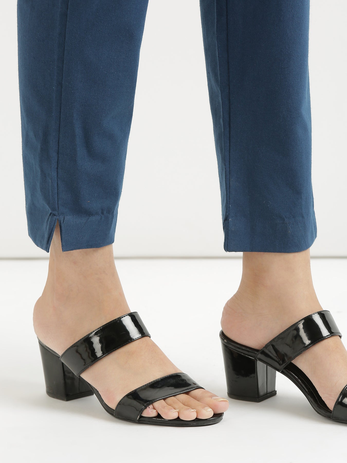 Vedora Vibrance: Peacock Blue Cotton Pants for Bold Elegance
