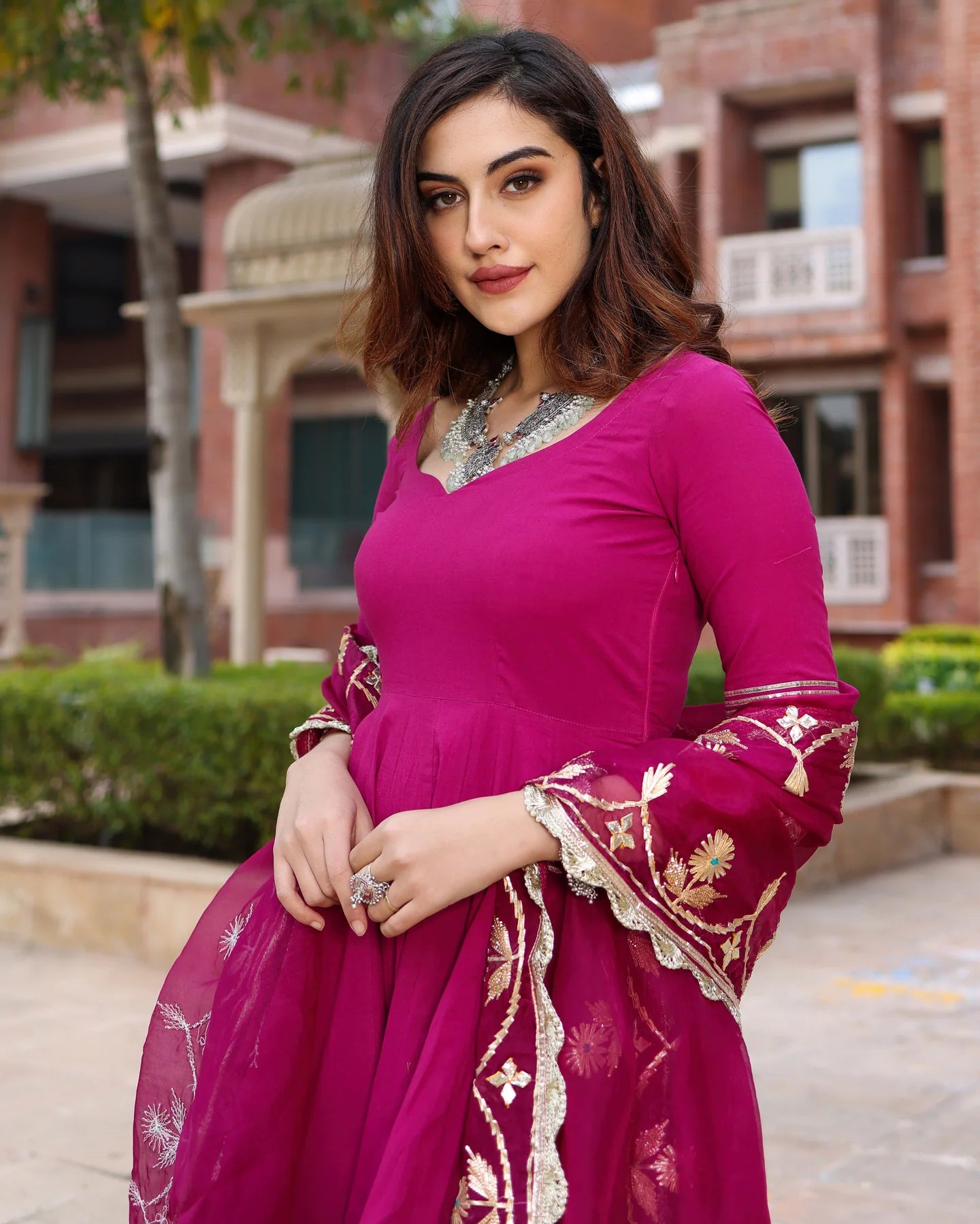Aabha Purple Cotton GotaPatti Suit Set