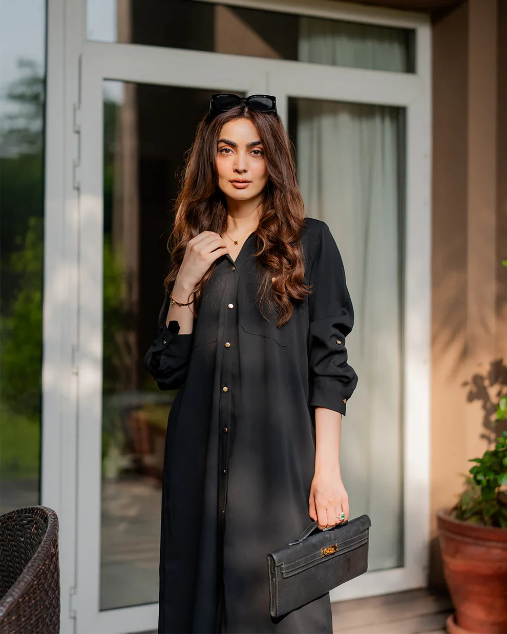 "Safiya" - Black Premium Cotton Long Shirt Tunic & Cropped Pants Co-ord Set