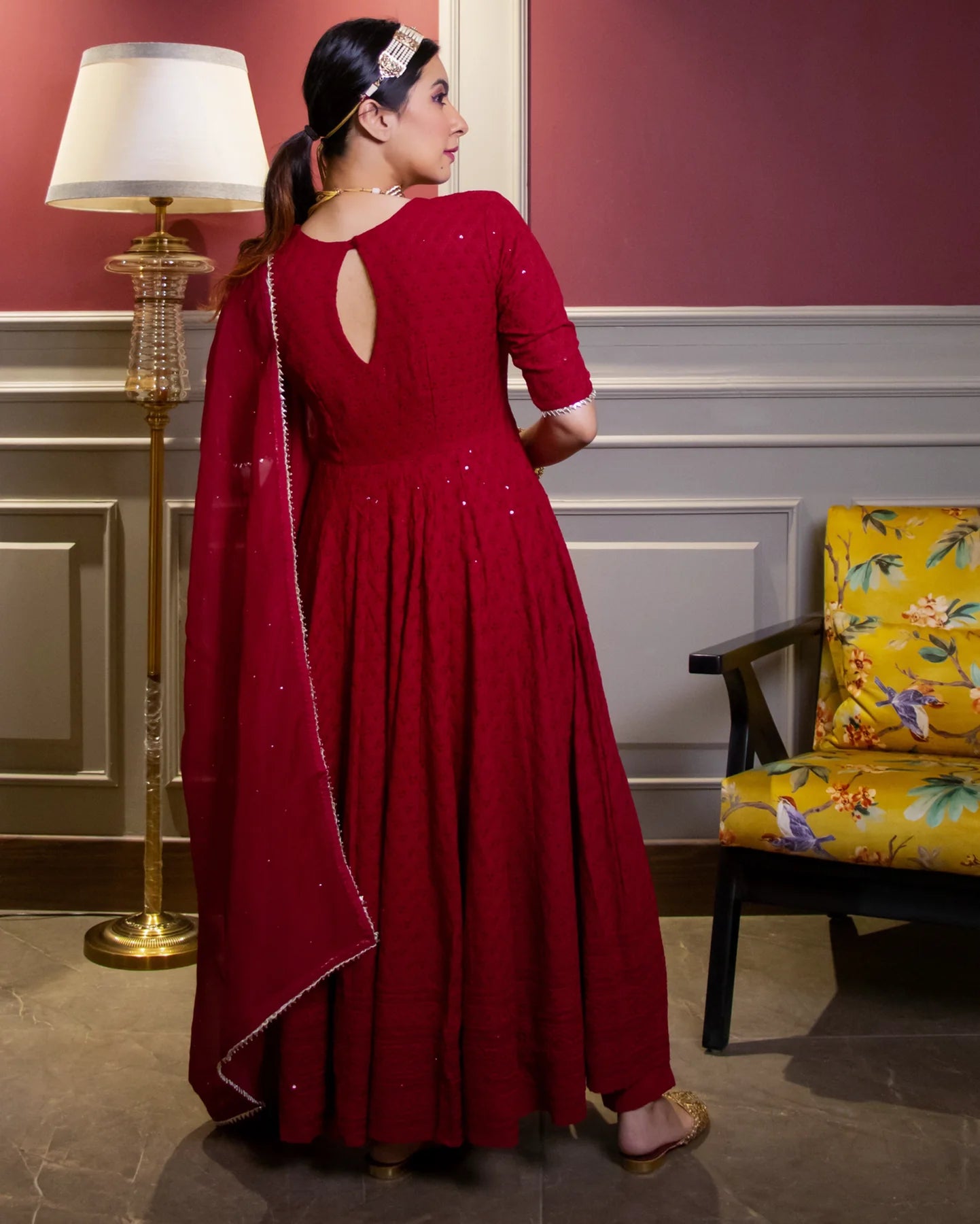 Regal Maroon Sequin Rayon Anarkali Suit Set