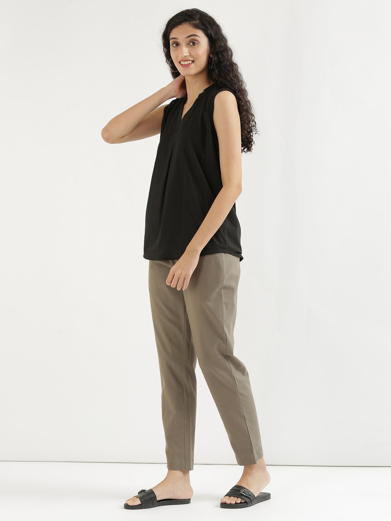 Vedora Flex: Grey Cotton Pants with Elastic Waistband