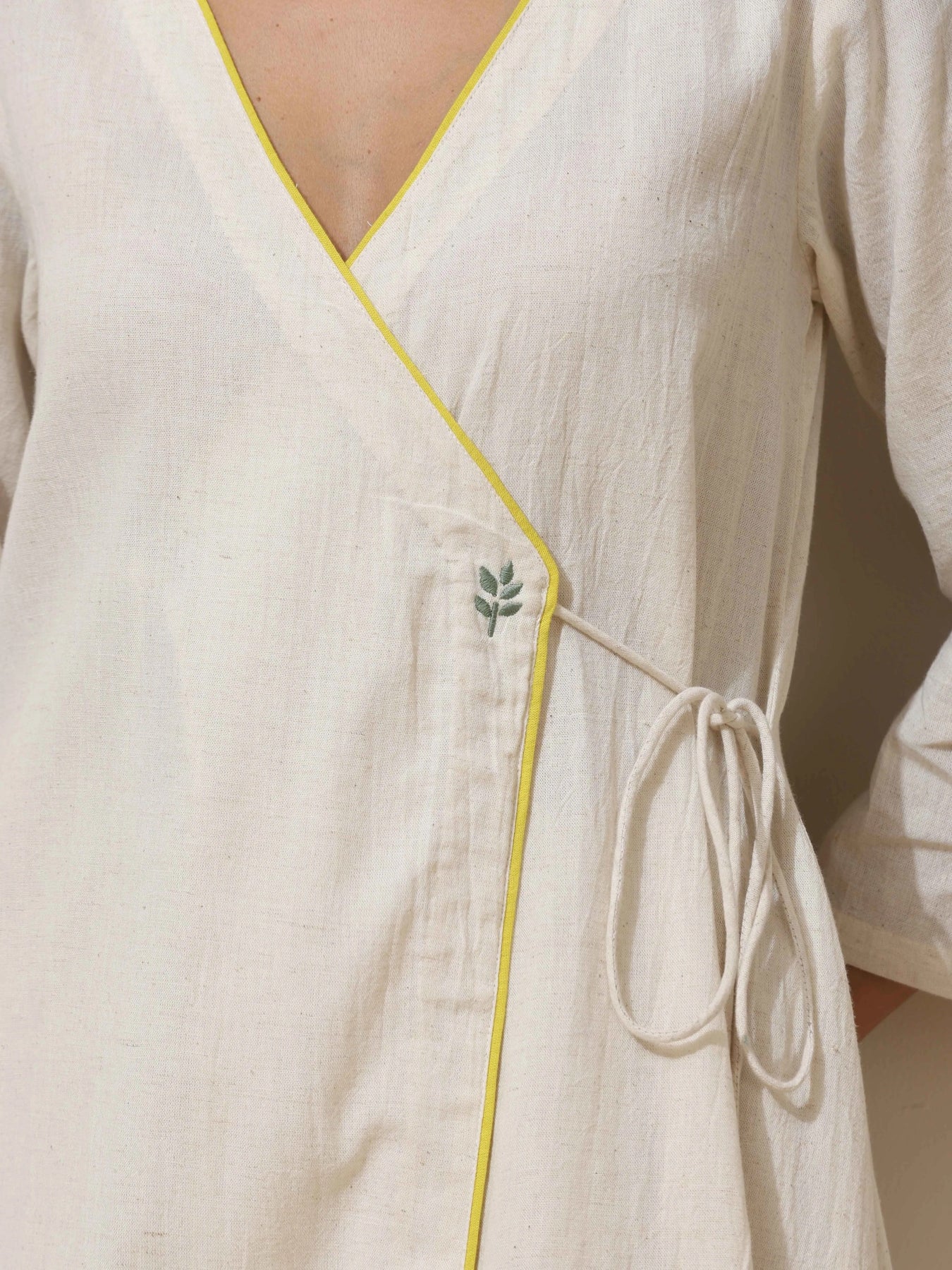 Off-White Cotton Linen Angrakha Kurta Pant Set