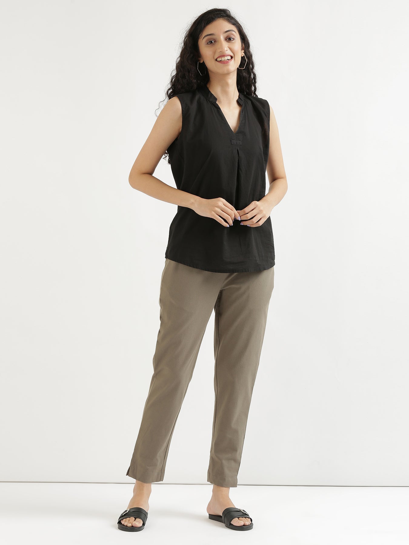 Vedora Flex: Grey Cotton Pants with Elastic Waistband
