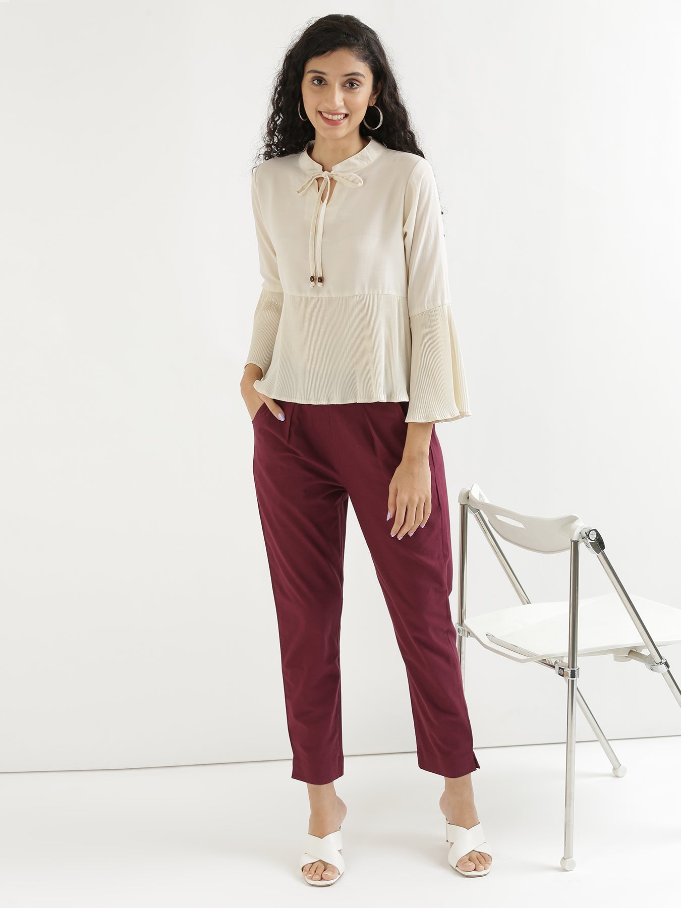 Vedora Luxe: Rich Wine Cotton Pants for Versatile Styling