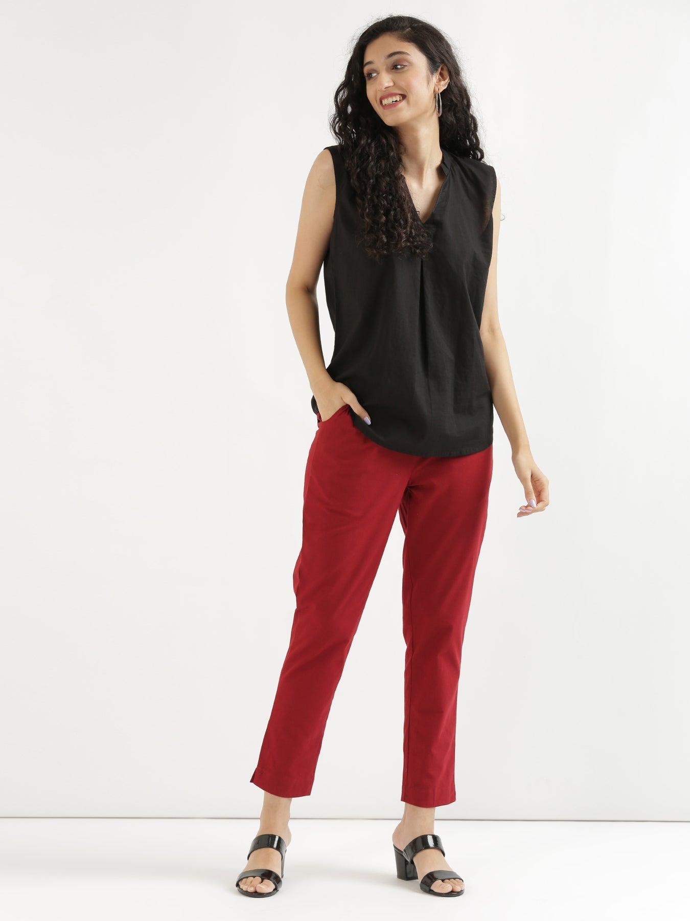 Vedora Elegance: Maroon Cotton Pants for Timeless Style