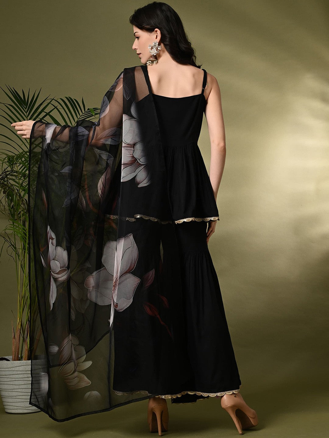 "Gulnaar Tiered Sharara Set – Elegance with Golden Gota"