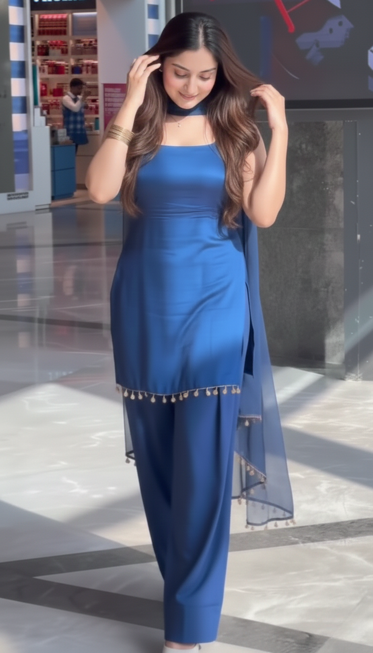 "Indraneela" - Royal Blue Modal Silk Blend Festive Suit Set