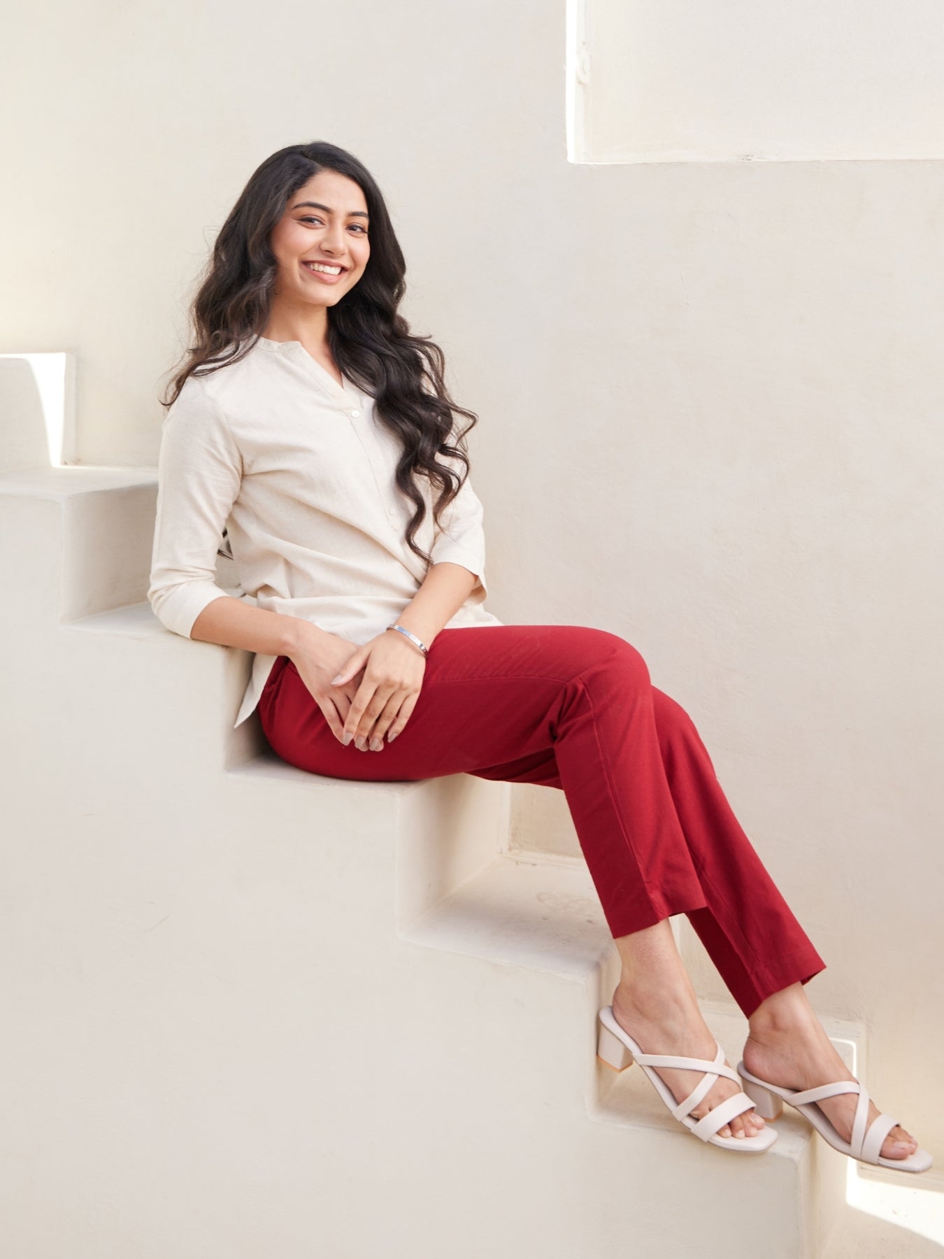 Vedora Elegance: Maroon Cotton Pants for Timeless Style