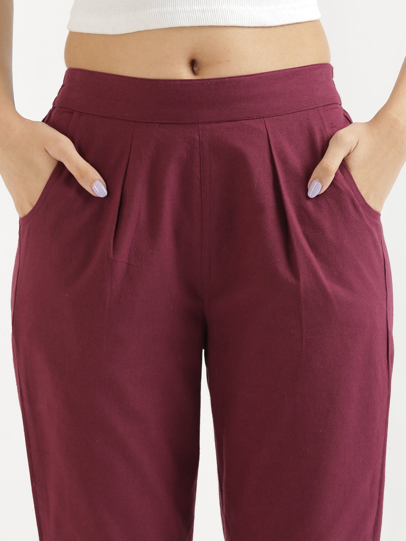 Vedora Luxe: Rich Wine Cotton Pants for Versatile Styling