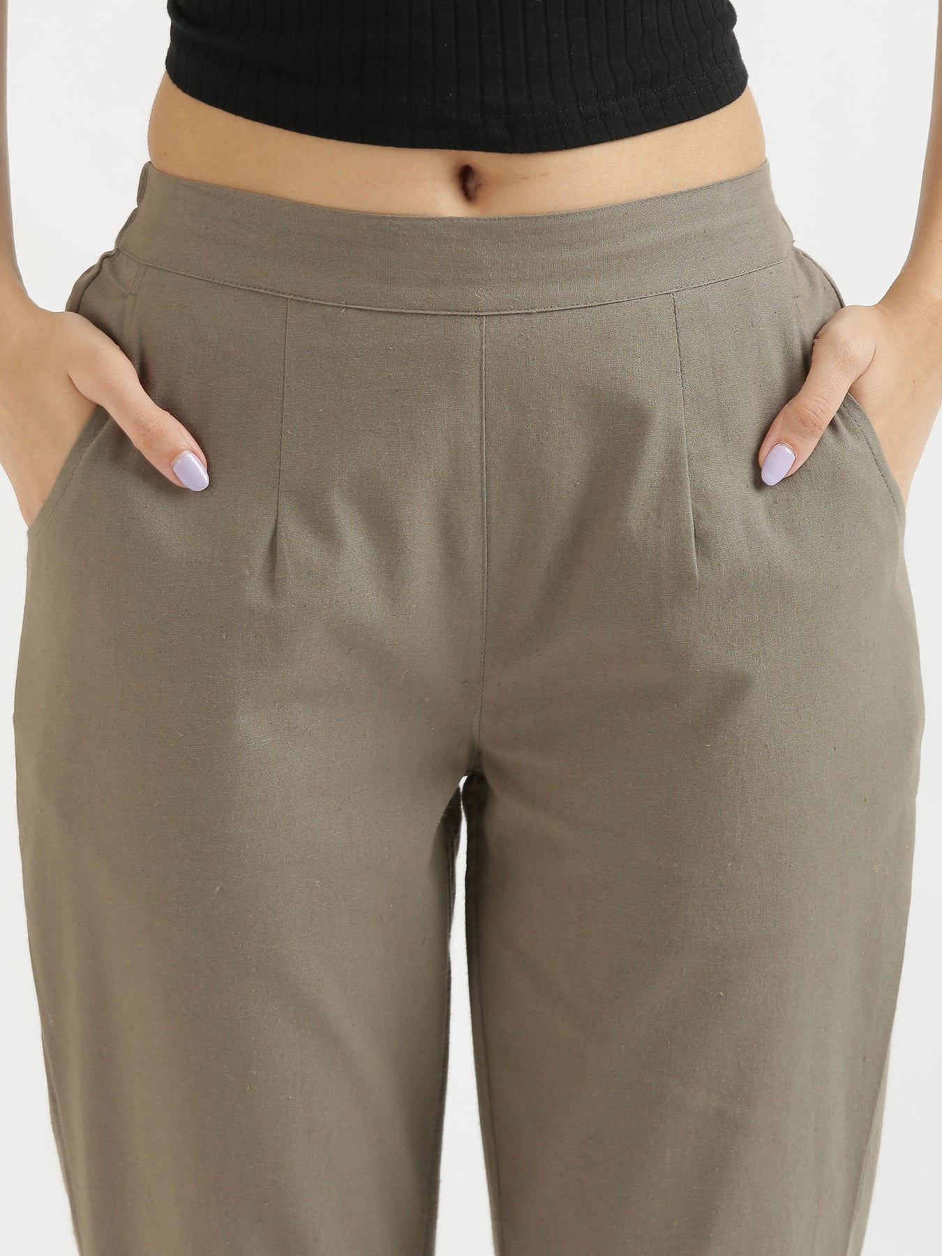 Vedora Flex: Grey Cotton Pants with Elastic Waistband