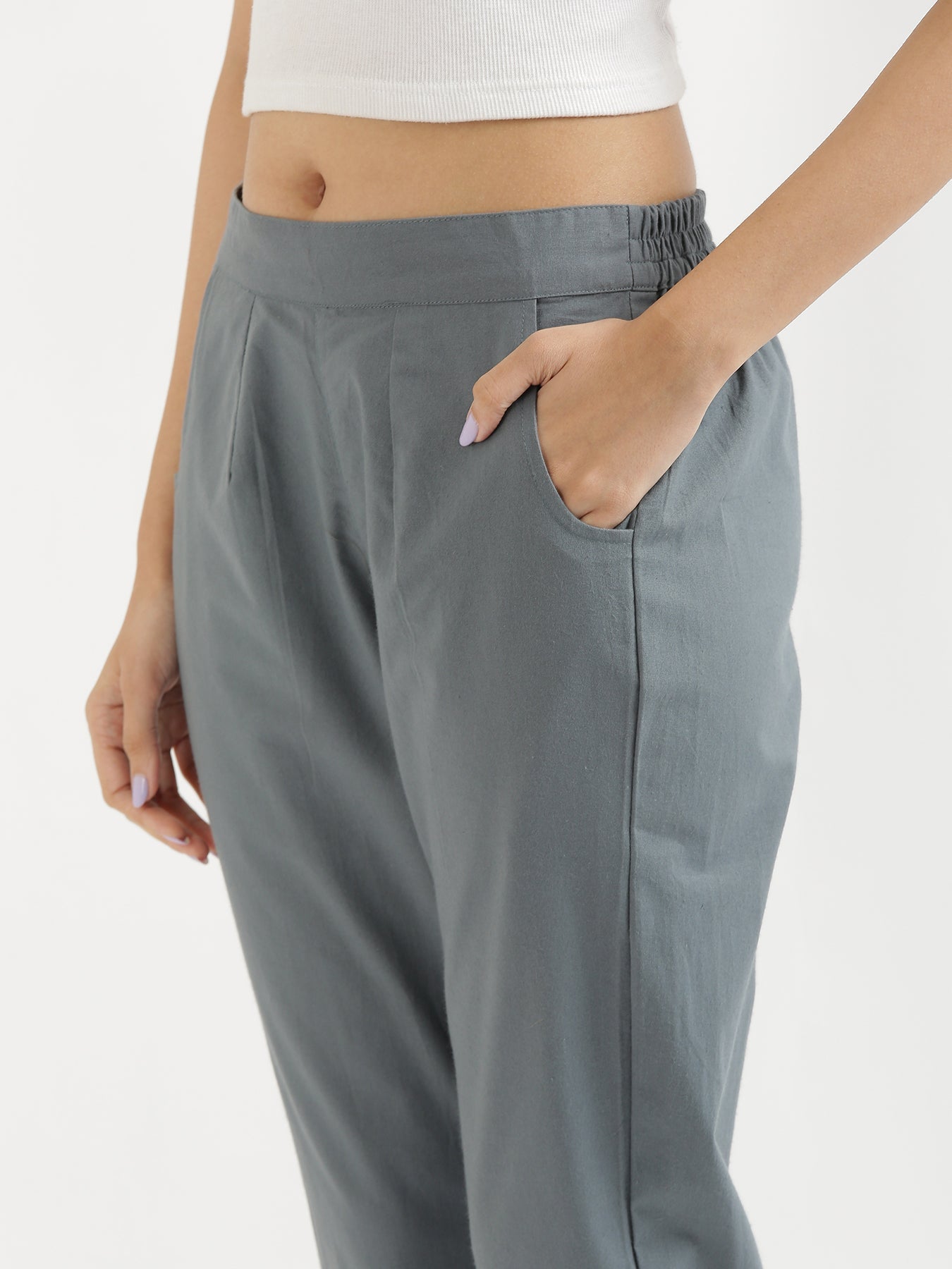 Vedora Classic: Cement Grey Cotton Pants for Streamlined Style