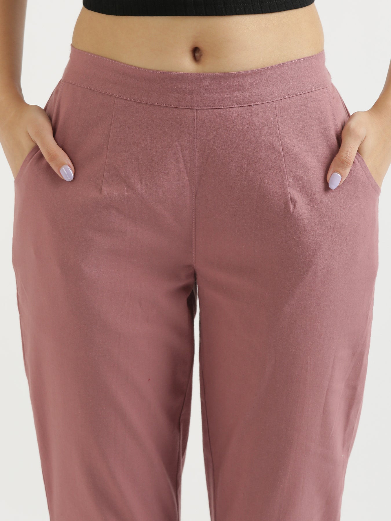 Vedora Elegance: Rose Taupe Cotton Pants for Subtle Sophistication