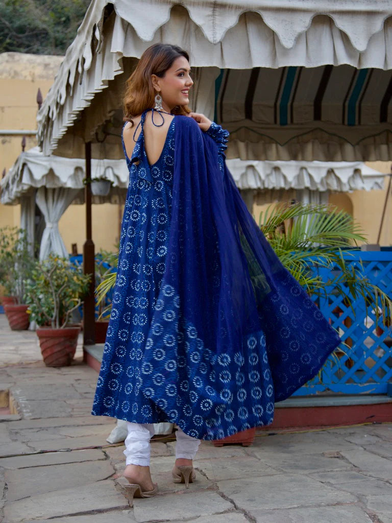 Indigo Batik Cotton Anarkali Set