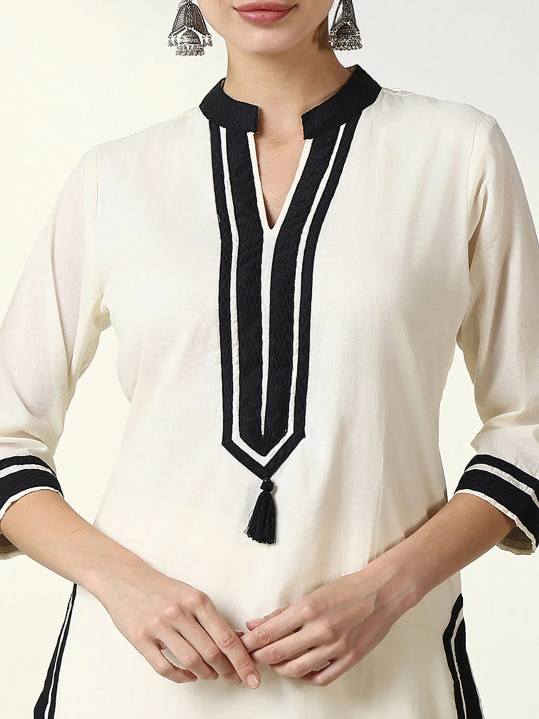 Contrast Elegance – Premium  Cotton Kurta Pant Set by Vedora