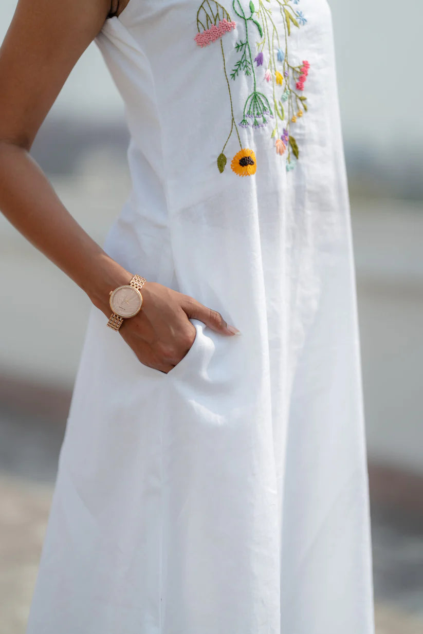 Ivory Bloom Cotton Slub Co-ord Set – Hand-Embroidered Floral Elegance by Vedora