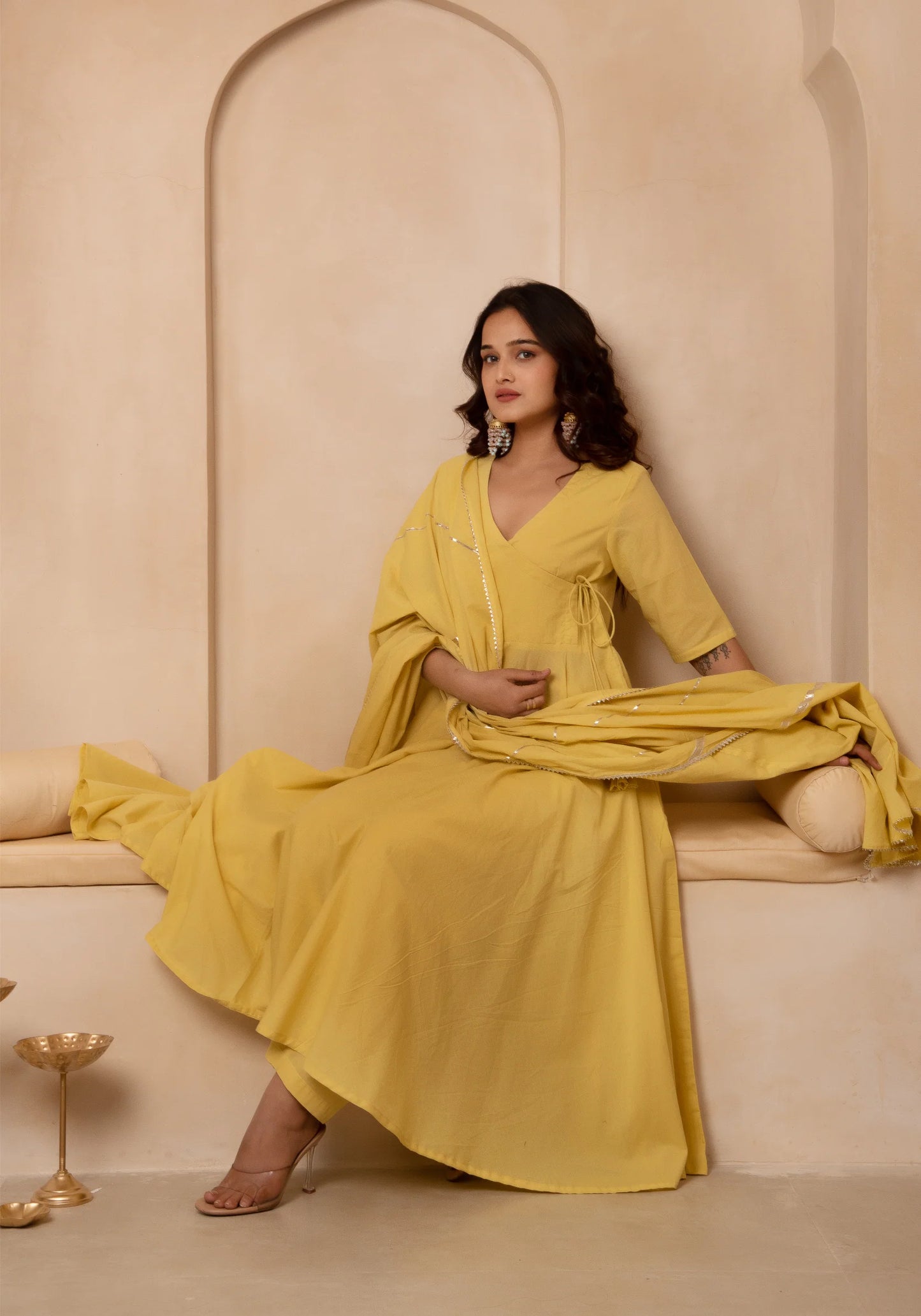 Angrakha Aura – Cotton Suit Set with Elegant Lace Detailing