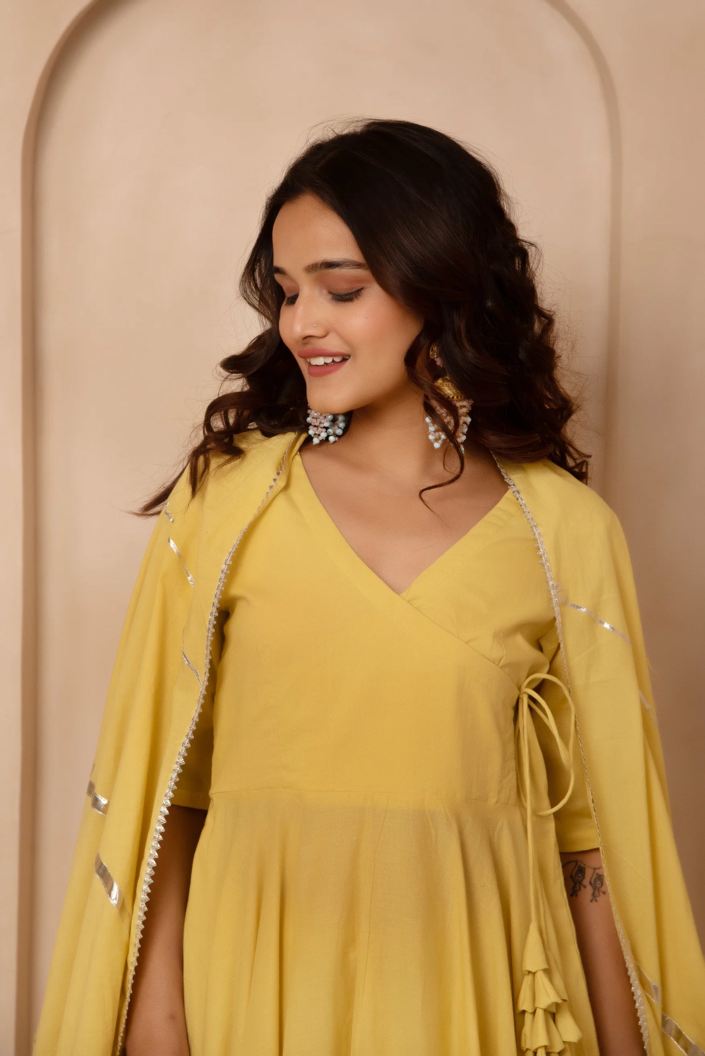 Angrakha Aura – Cotton Suit Set with Elegant Lace Detailing
