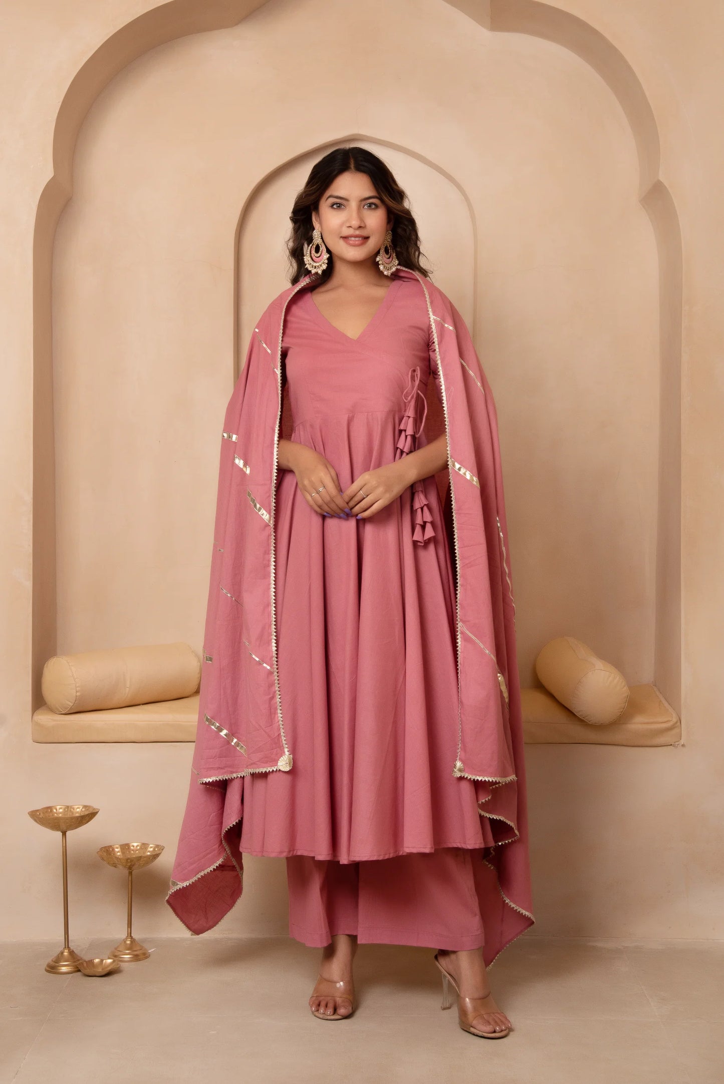Angrakha Aura – Cotton Suit Set with Elegant Lace Detailing