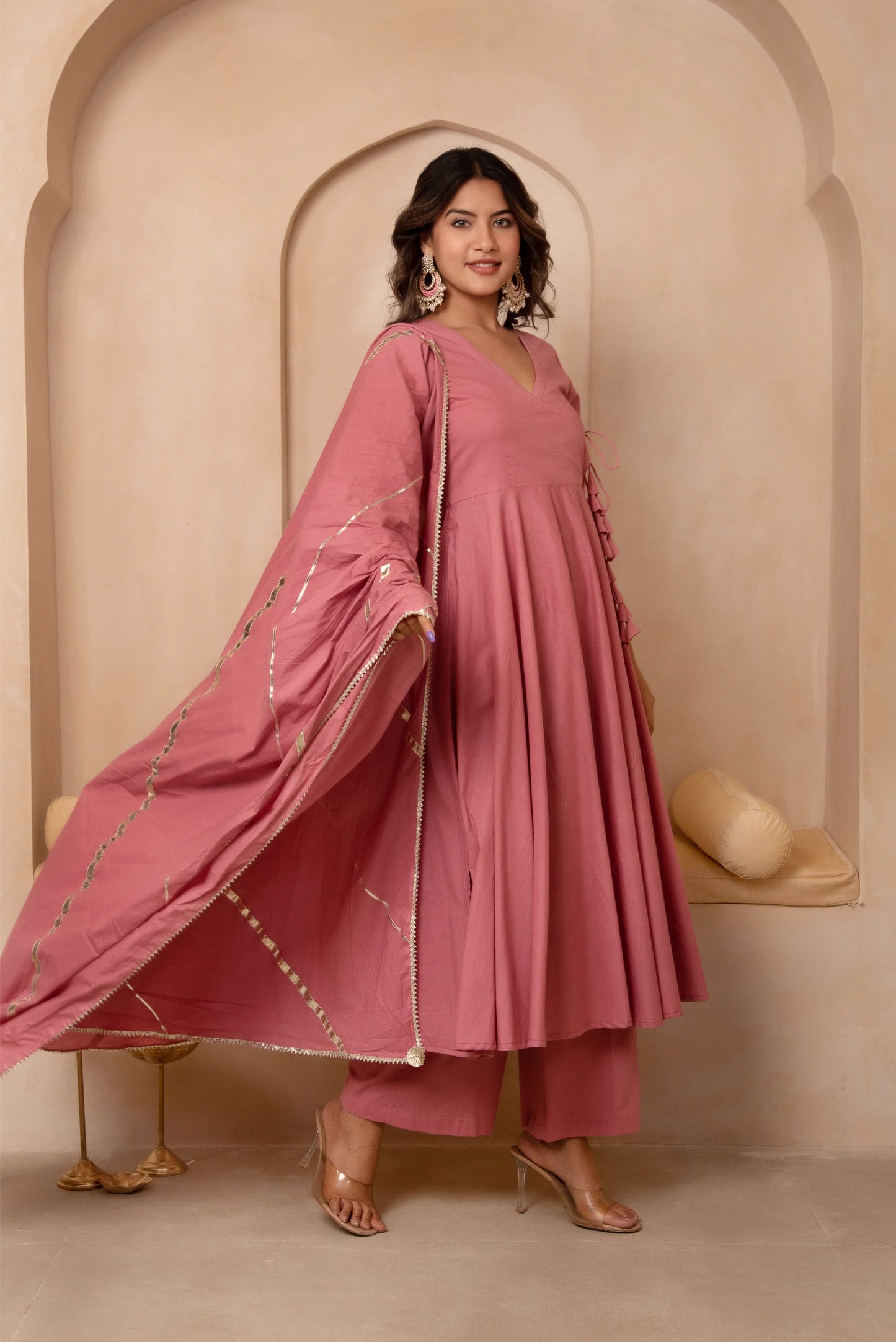 Angrakha Aura – Cotton Suit Set with Elegant Lace Detailing