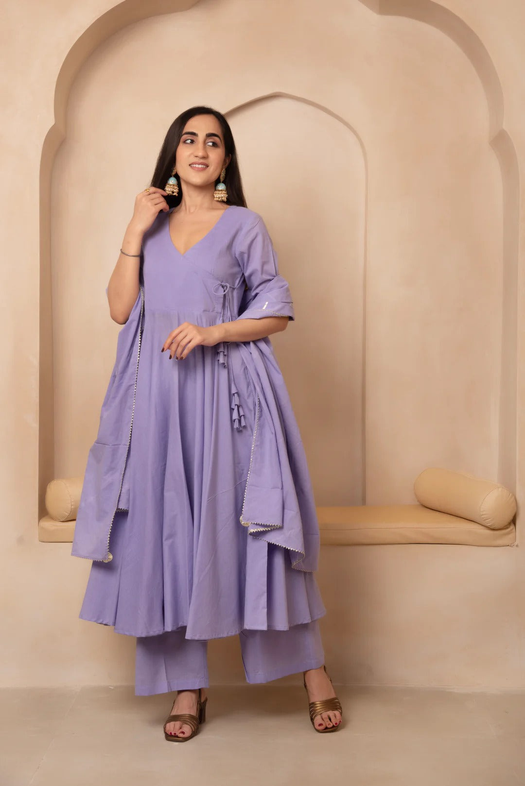 Angrakha Aura – Cotton Suit Set with Elegant Lace Detailing