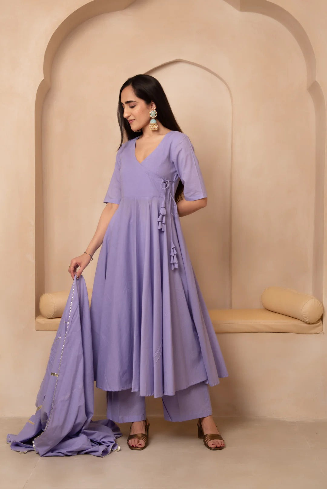 Angrakha Aura – Cotton Suit Set with Elegant Lace Detailing