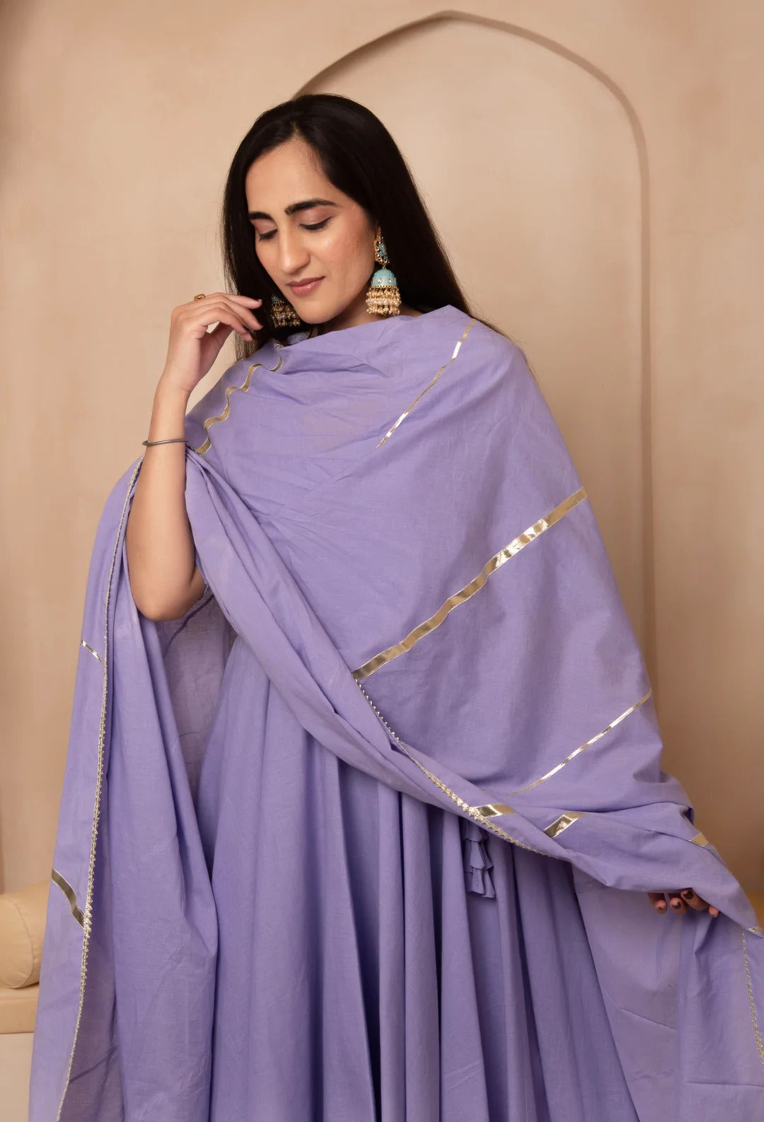 Angrakha Aura – Cotton Suit Set with Elegant Lace Detailing
