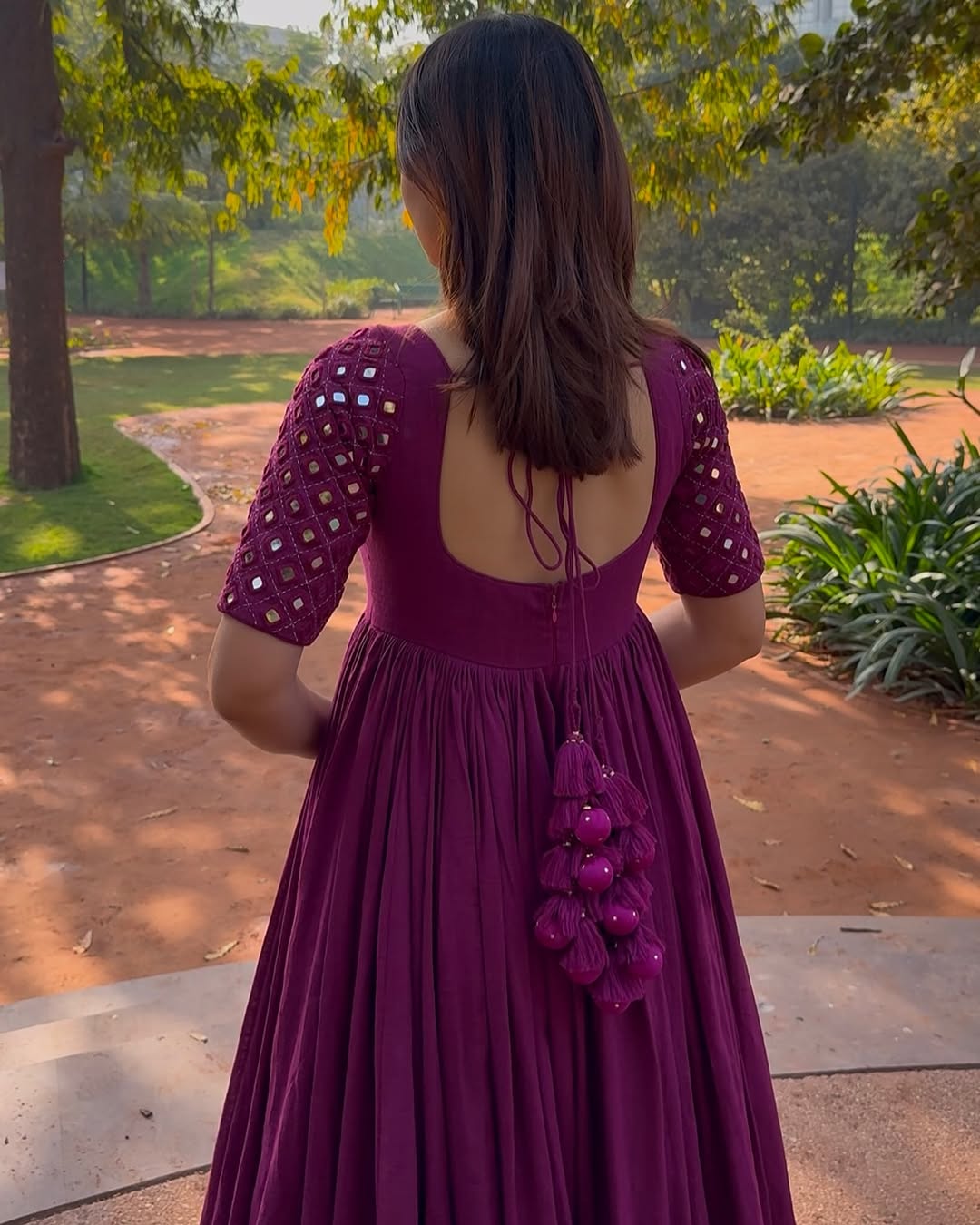 Deep Magenta Mirror Work Anarkali Kurta Set