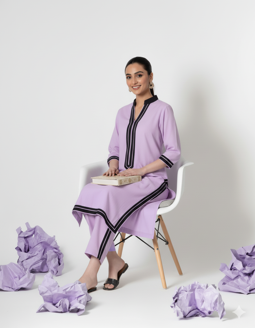 Contrast Elegance – Premium  Cotton Kurta Pant Set by Vedora