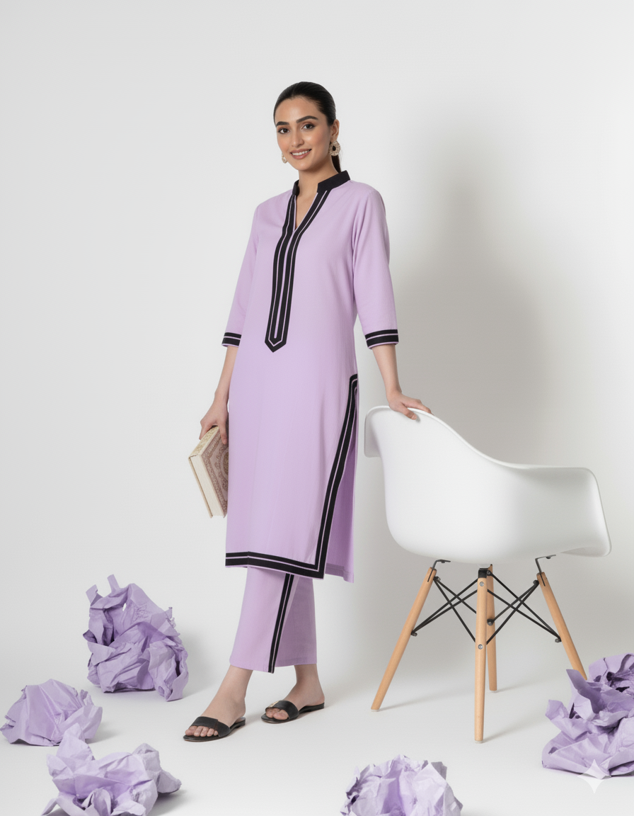 Contrast Elegance – Premium  Cotton Kurta Pant Set by Vedora