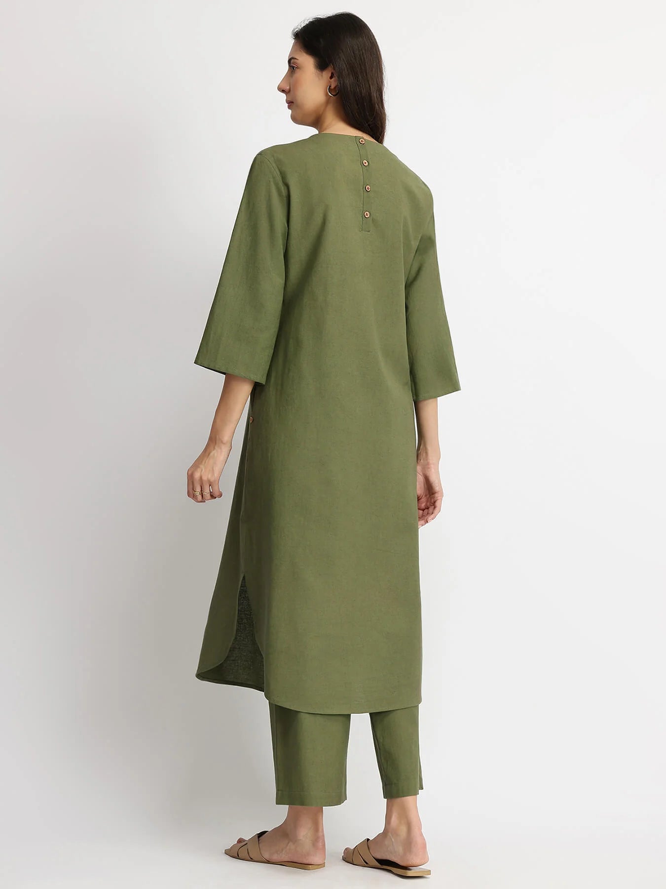 Olive Calm – Linen Blend Solid Kurta Set