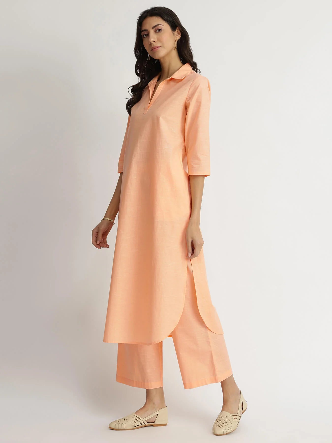 Peach Poise – Luxe-Textured Cotton Kurta Set