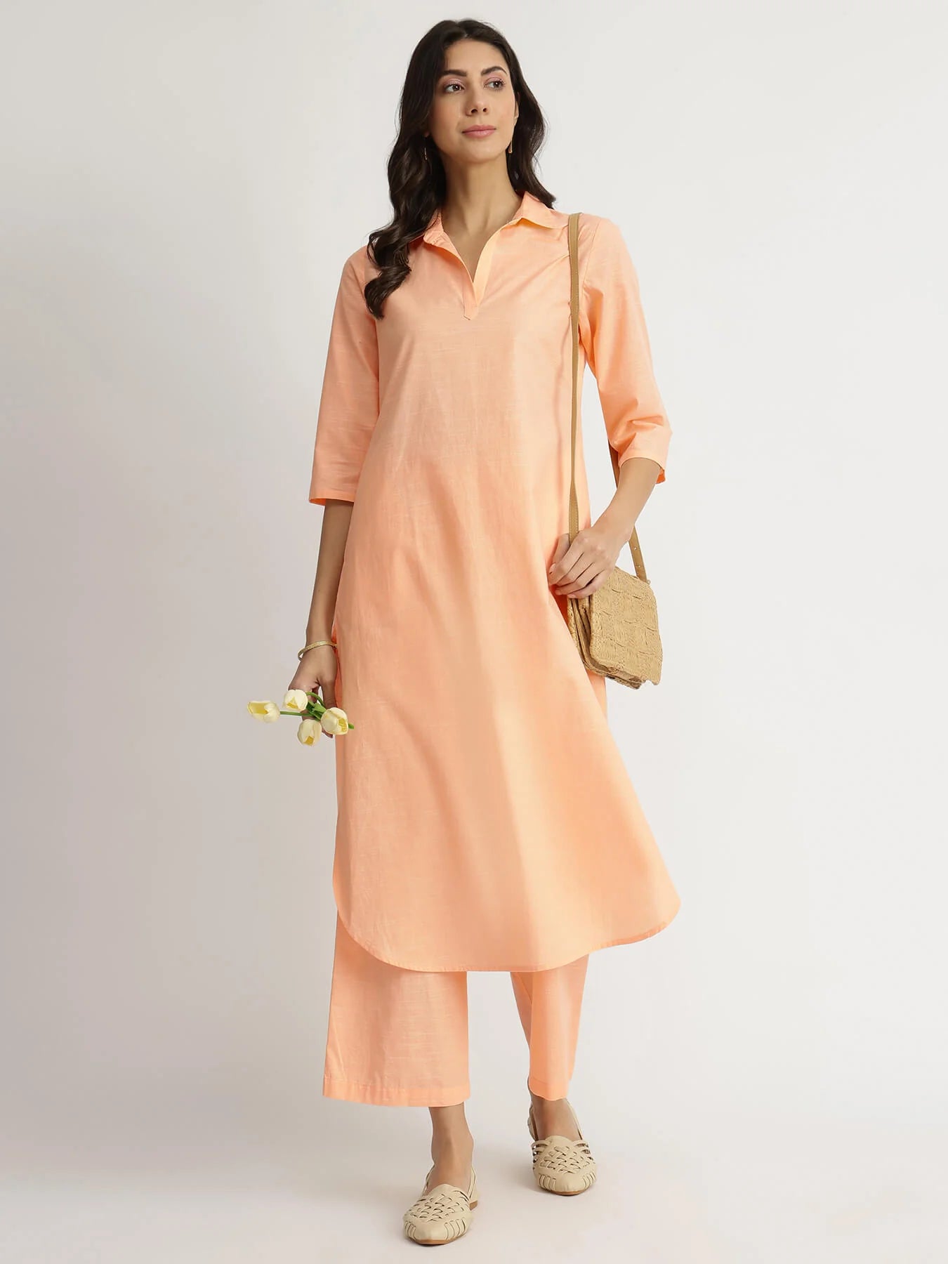 Peach Poise – Luxe-Textured Cotton Kurta Set