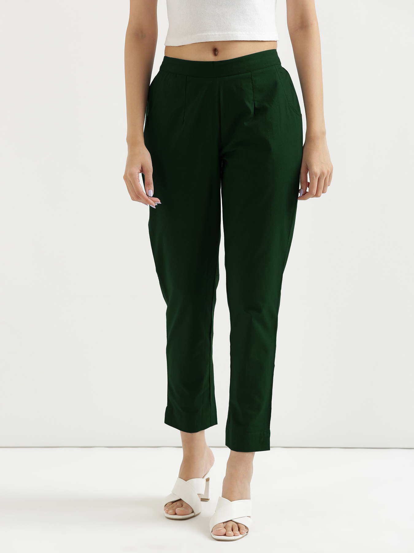 Vedora Serenity: Sage Green Cotton Pants for Effortless Style