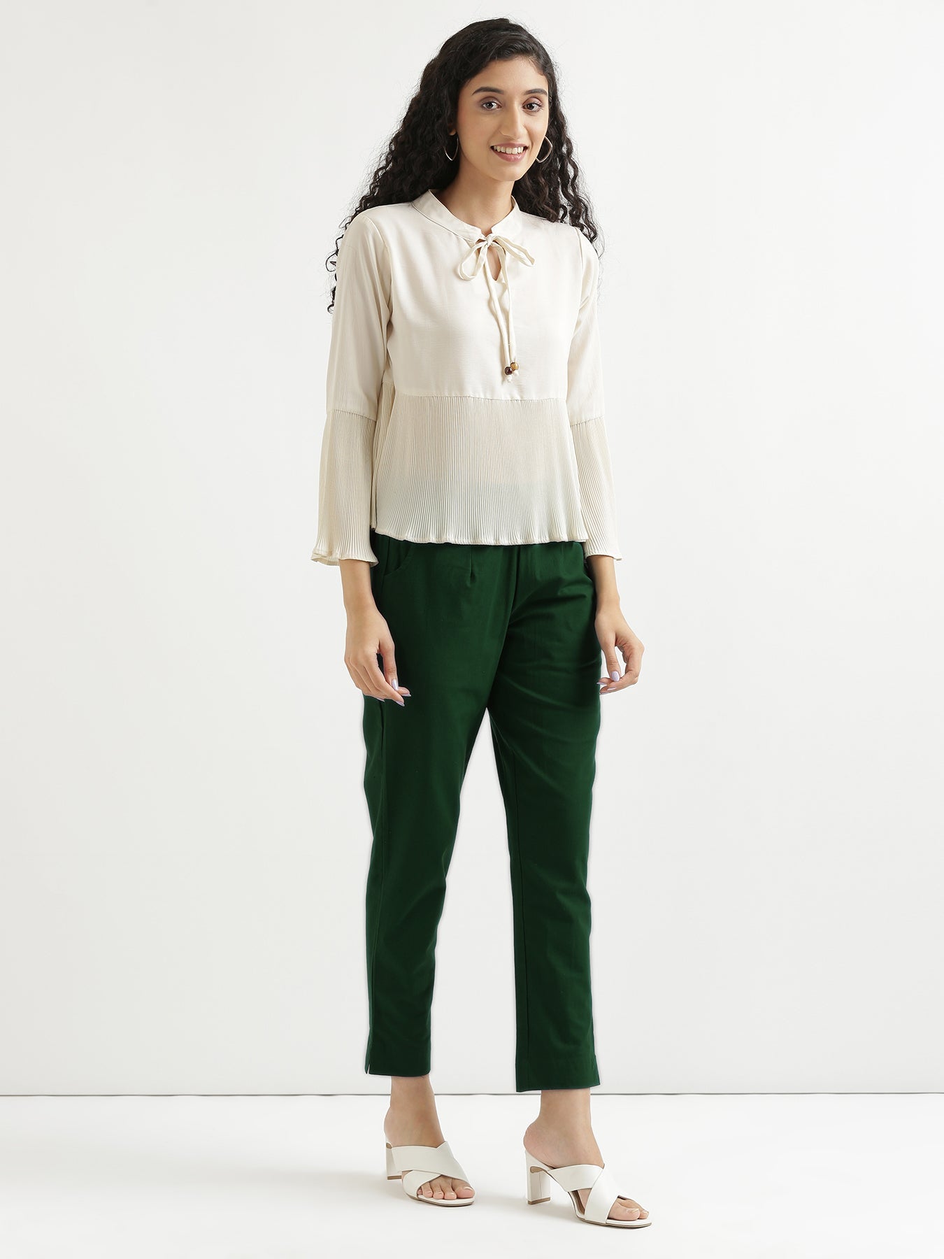Vedora Serenity: Sage Green Cotton Pants for Effortless Style