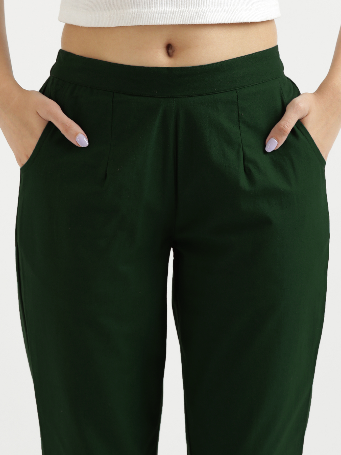 Vedora Serenity: Sage Green Cotton Pants for Effortless Style