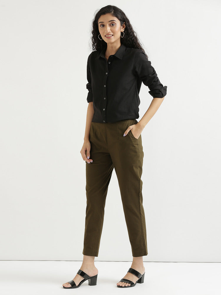 Vedora Essentials: Olive Green Cotton Pants for Timeless Style