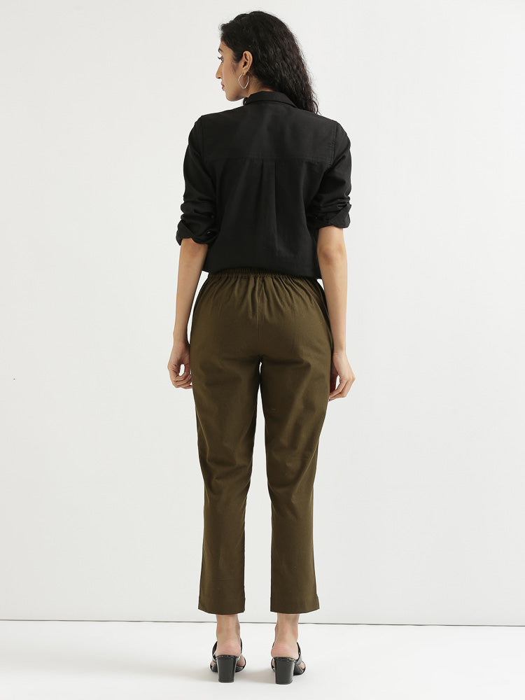 Vedora Essentials: Olive Green Cotton Pants for Timeless Style