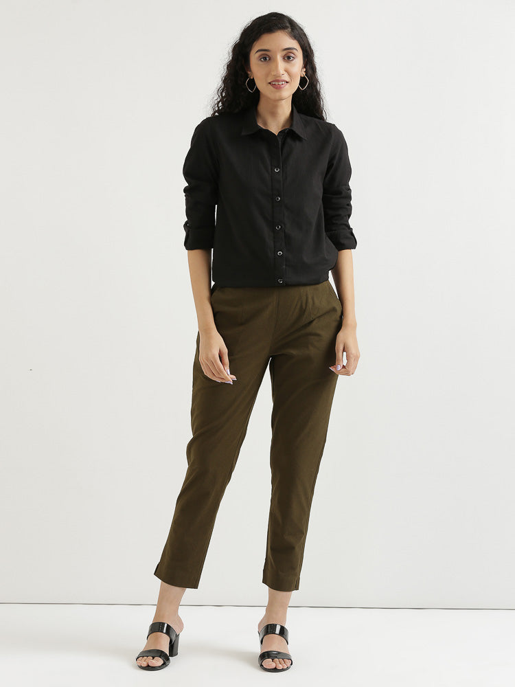 Vedora Essentials: Olive Green Cotton Pants for Timeless Style
