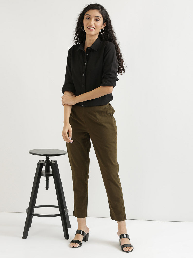 Vedora Essentials: Olive Green Cotton Pants for Timeless Style