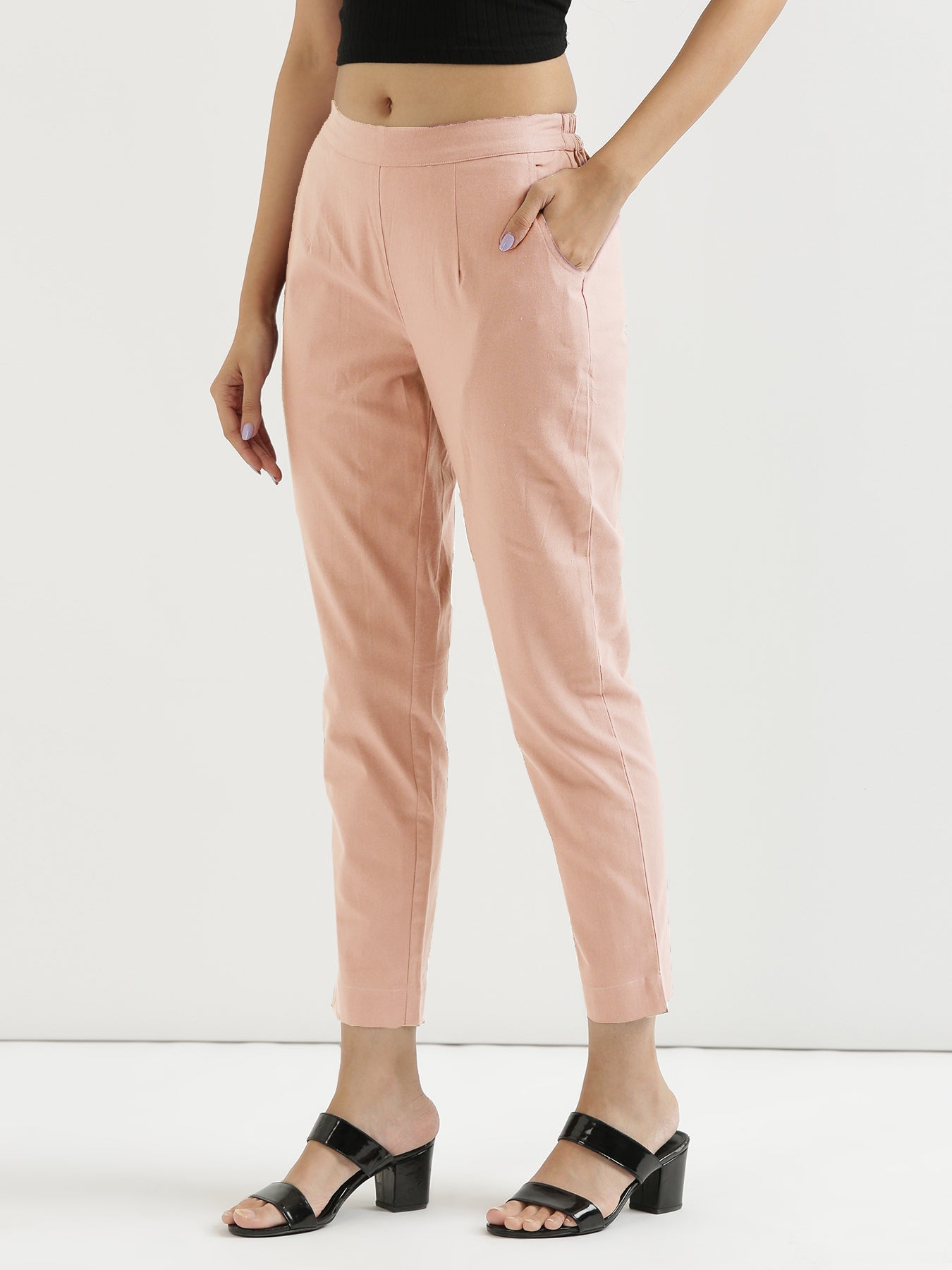 Vedora Chic: Salmon Pink Cotton Pants for Vibrant Comfort