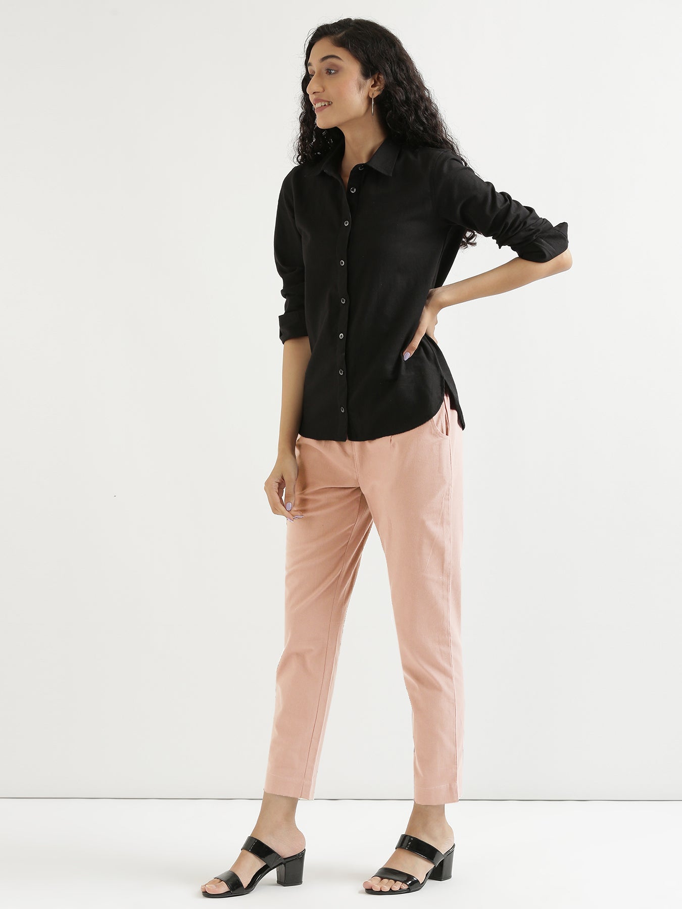 Vedora Chic: Salmon Pink Cotton Pants for Vibrant Comfort