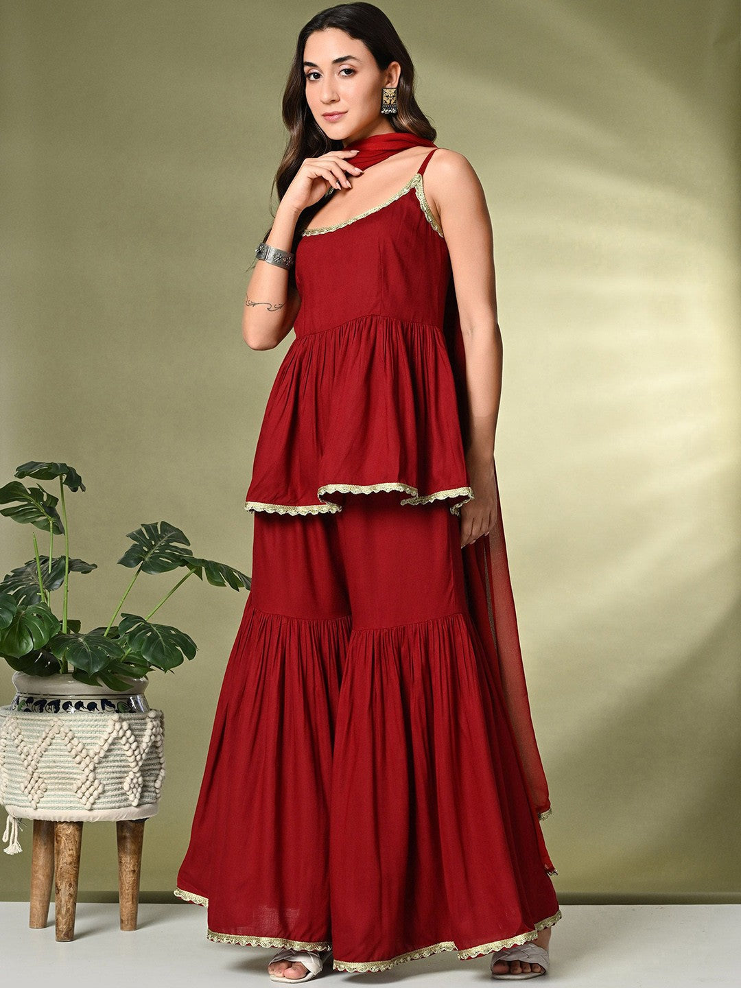 "Gulnaar Tiered Sharara Set – Elegance with Golden Gota"