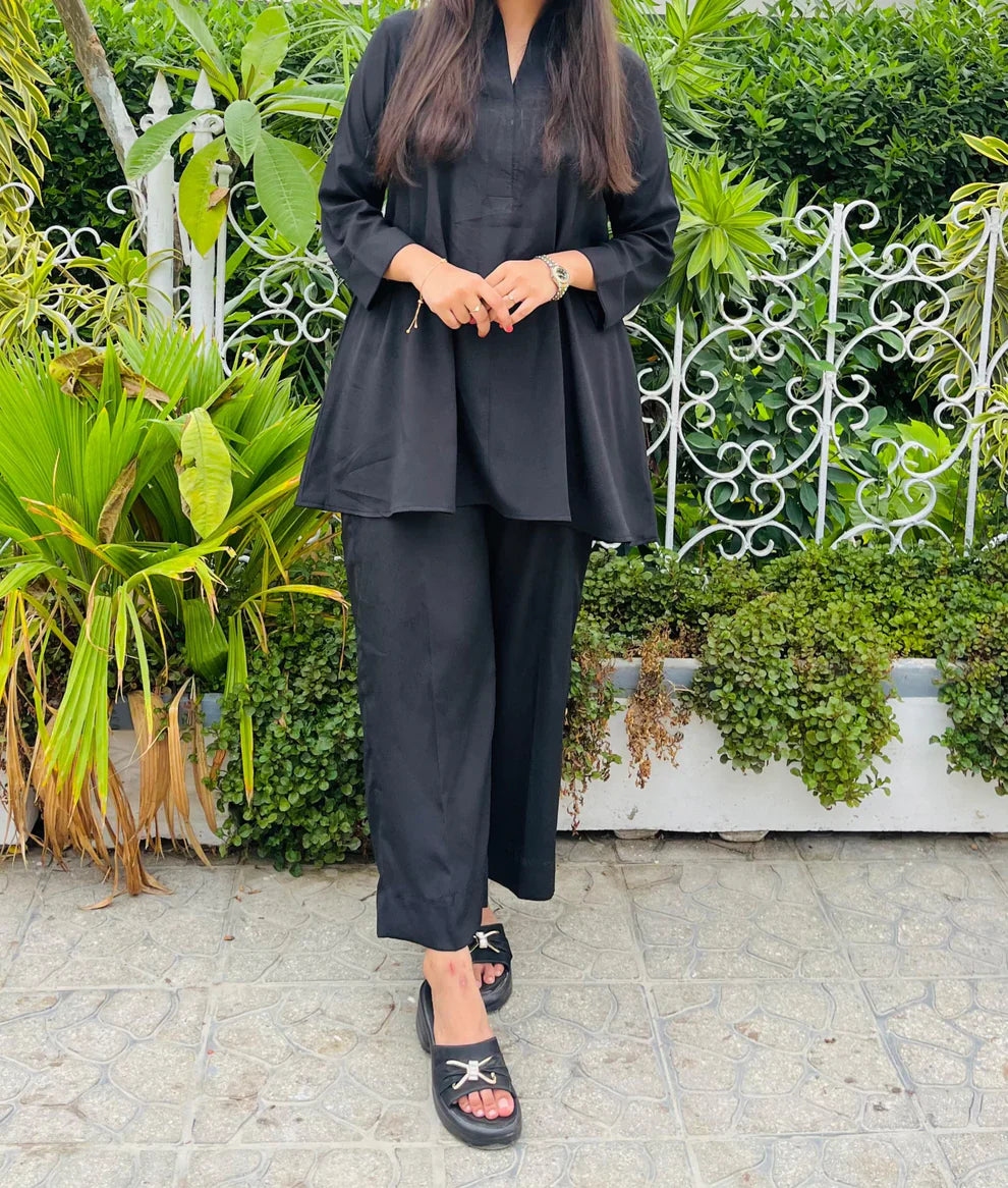 "Kaashi" - Classic Black Cotton Tunic & Wide Pants Co-ord Set