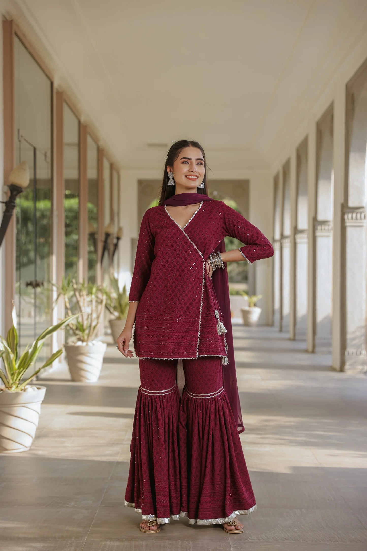 Sangria Angrakha Embroidered Sharara Set