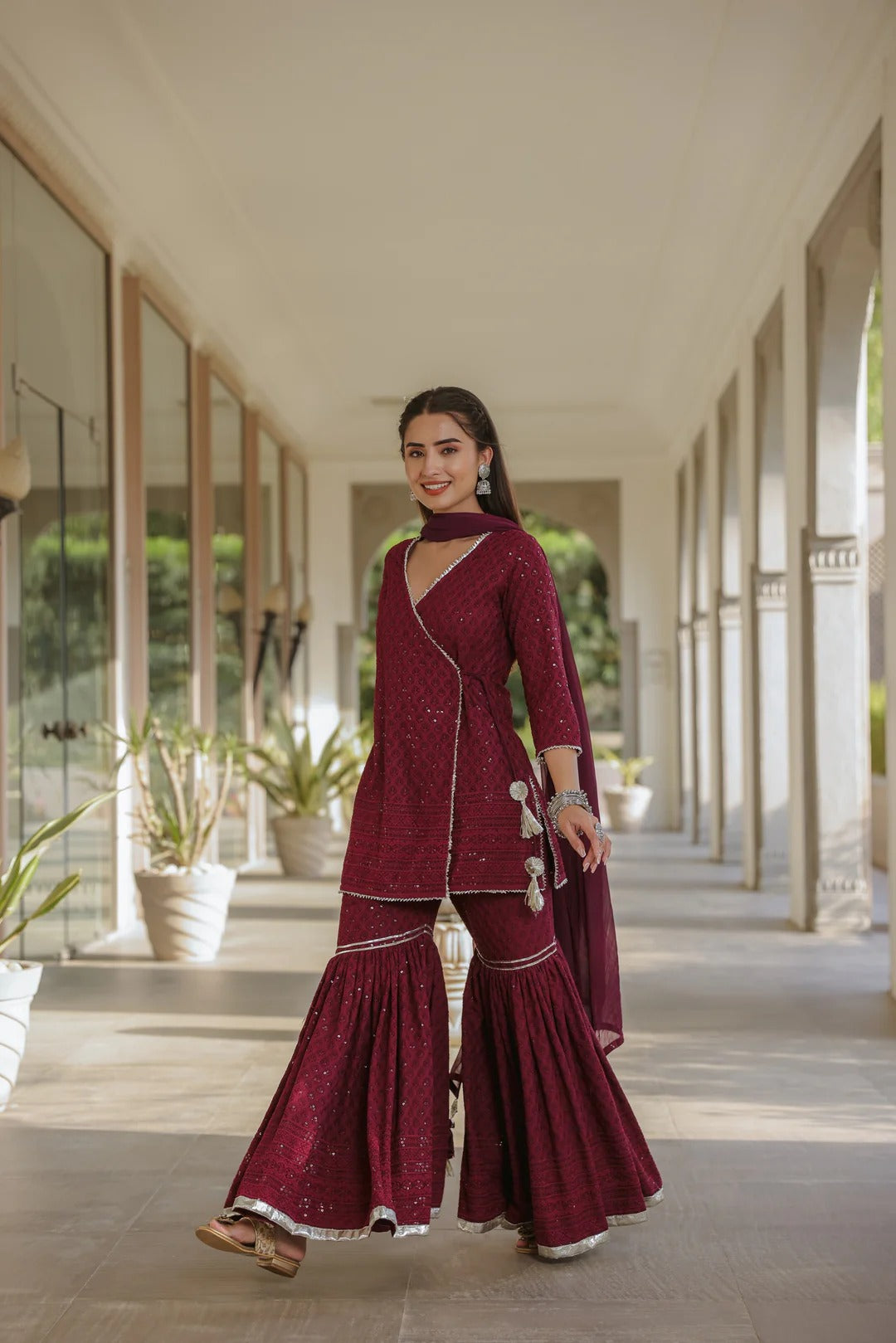 Sangria Angrakha Embroidered Sharara Set
