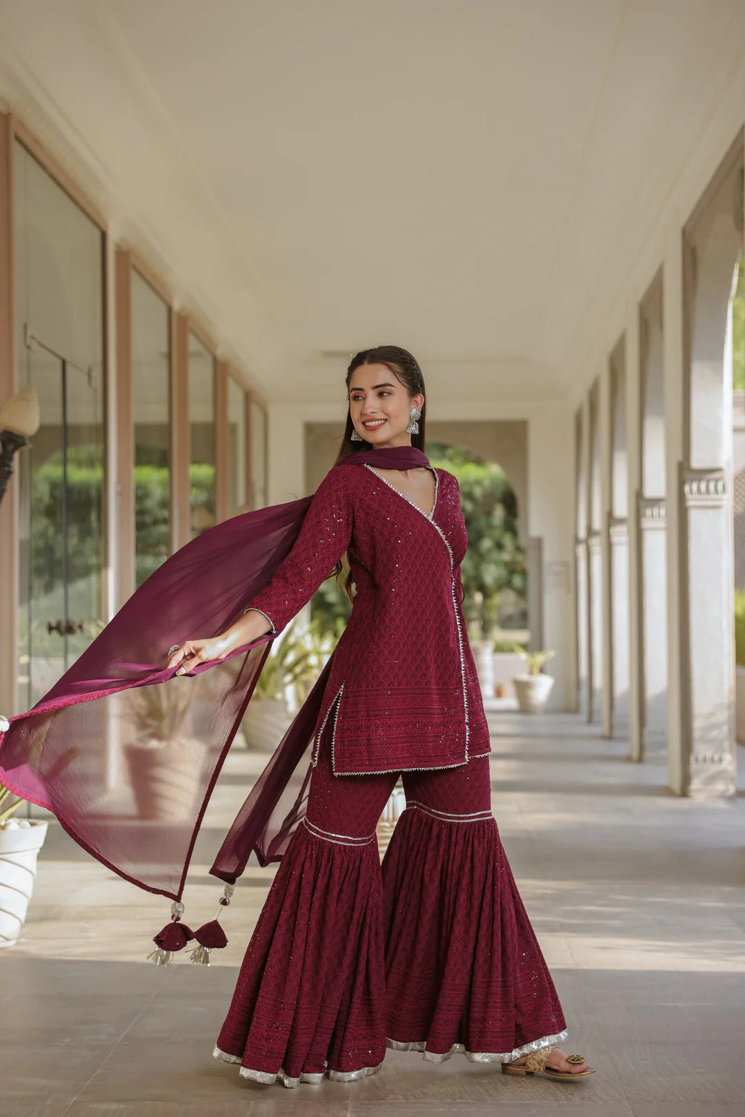Sangria Angrakha Embroidered Sharara Set