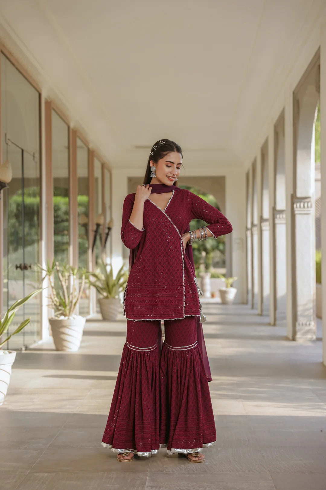 Sangria Angrakha Embroidered Sharara Set