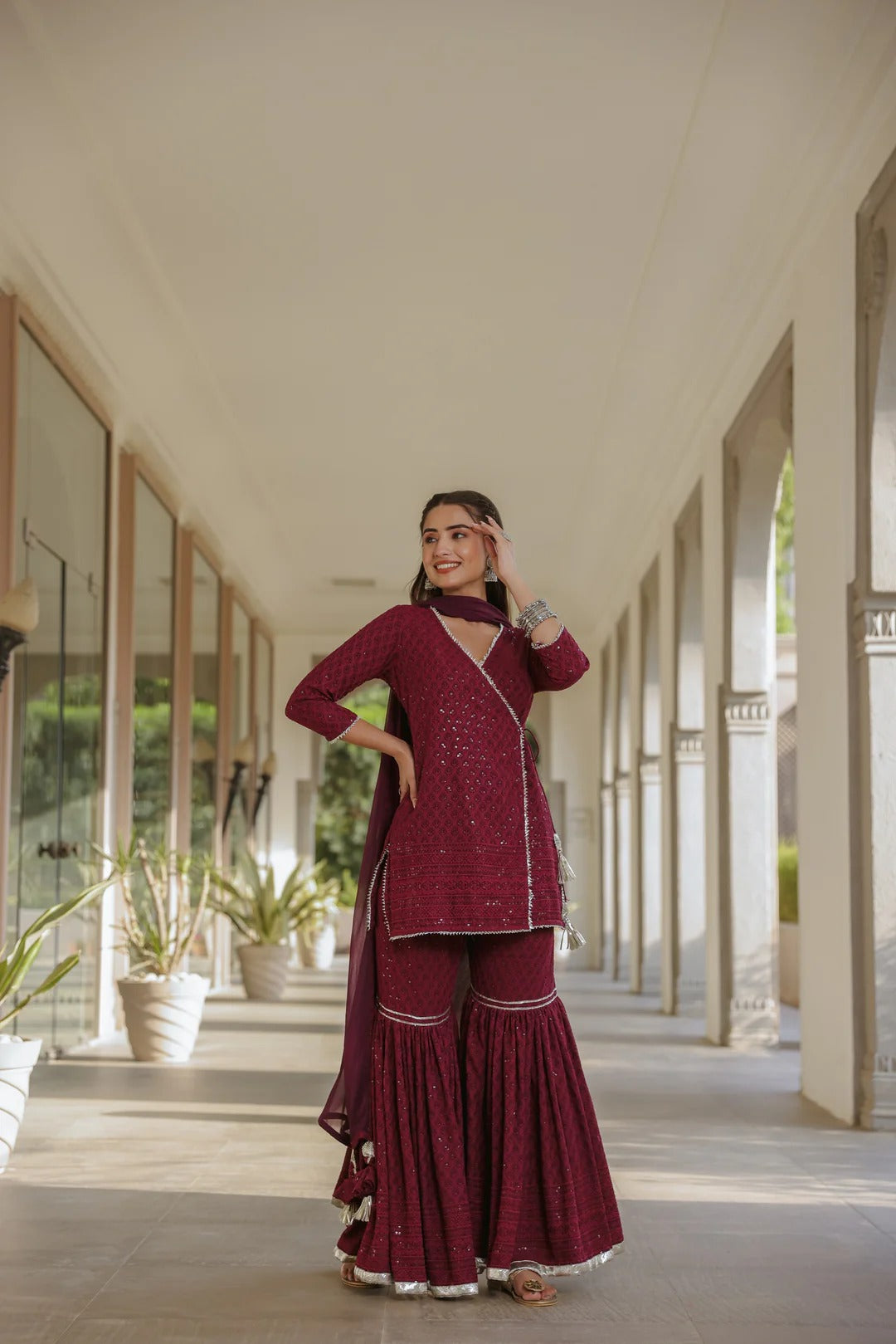 Sangria Angrakha Embroidered Sharara Set