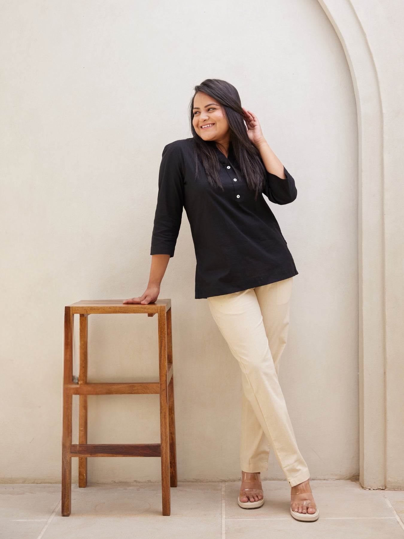 Vedora Essentials: Beige Cotton Pants for Seamless Style